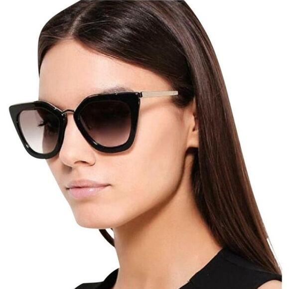 Prada Cinema Sunglasses Cat Eye Black Frame Gold Trim Gradient Lens SPR 53S - Picture 2 of 13